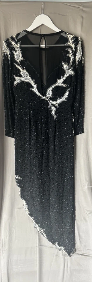 Vintage AJ Bari Dress Black Silver Beads Sequins Asymmetric Dress sz 6 Petite - Image 2 of 4