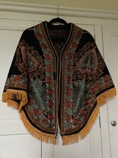 Vintage Embroidered Wool Cape Poncho With Eyelet Fasteners