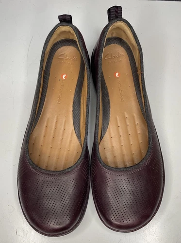 Ballerine Clarks Donna Un Elita Casual Slip On Rosso Marrone Non Strutturate Taglia 10 M