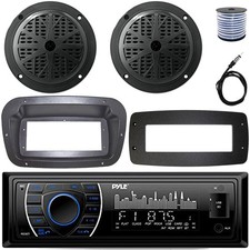 Pyle Single-DIN Marine Stereo W/Kit  Adapter Plate, 2x 6.5'' 120W Max Speakers