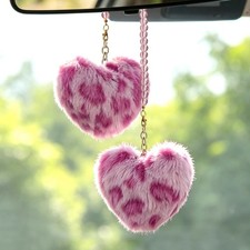 Ygmoner Leopard Fuzzy Heart Car Mirror Hanging Accessories Pair Of Fluffy Ch... Ygmoner Leopard Fuzzy Heart Car Mirror Hanging Accessories Pair Of Fluffy Ch...