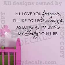 I'LL LOVE YOU FOREVER Nursery Baby Quote Vinyl Wall Decal Decor Letters Sticker