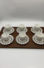 Black velvet hostess ware by John Russell: set of 6 vintage tea cups and saucers