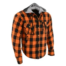 Milwaukee Leather 1642 Men's Hooded Flannel Biker Shirt W/ CE Approved Armor