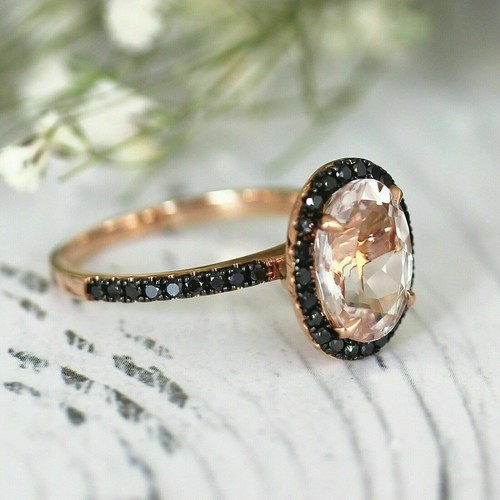 2Ct Oval Peach Morganite & Diamond Halo Engagement Ring 14K Rose Gold Plated - Picture 5 of 8