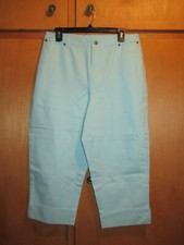 Liz Claiborne Lizwear Size 12 Vintage Light Blue 100 Cotton Linen Crop Pants