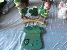 St Patricks day lot-wall hanger,2 figurines and a shamrock container