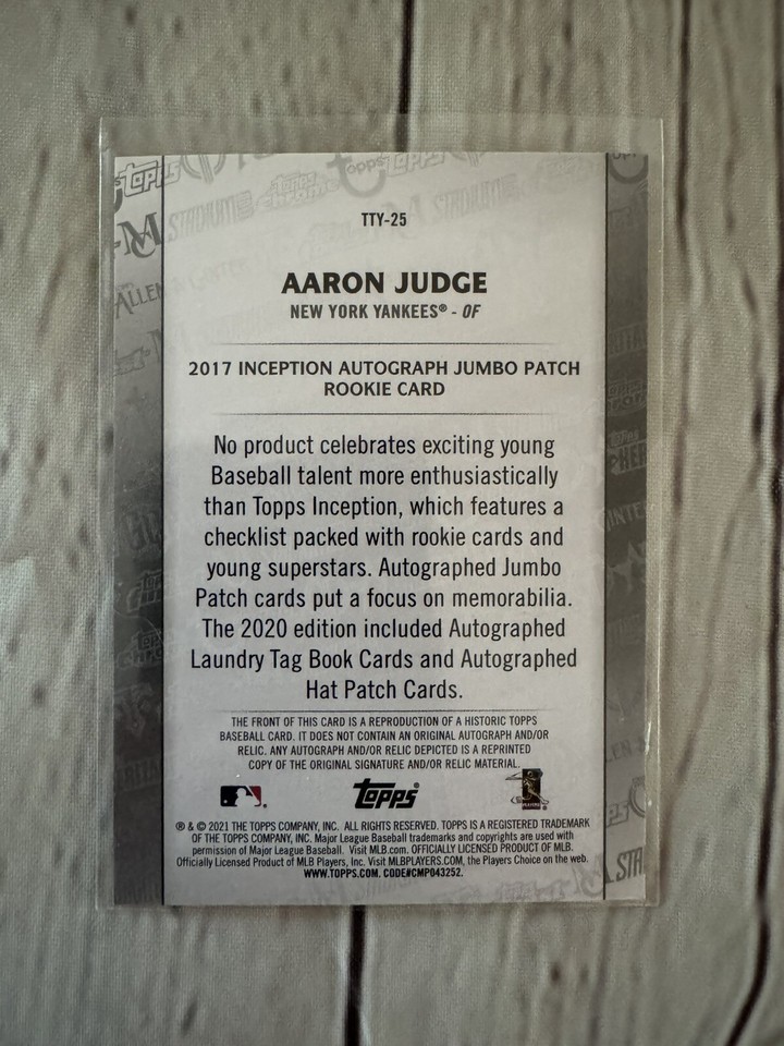 Aaron Judge Yankees Inception 2021 Topps Through The Years Patch/Auto
