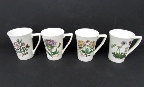 Portmeirion Botanic Garden White 10oz 4.5" Tall Floral Print Mugs Set of 4