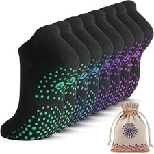 Pilates Socks for Women Cushioned Ankle Grippy Non Slip Yoga Hospital 4 Pairs