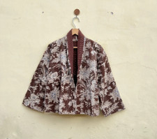 Cotton Kantha quilted Short Jacket Handmade floral Print coat for Women Kimono