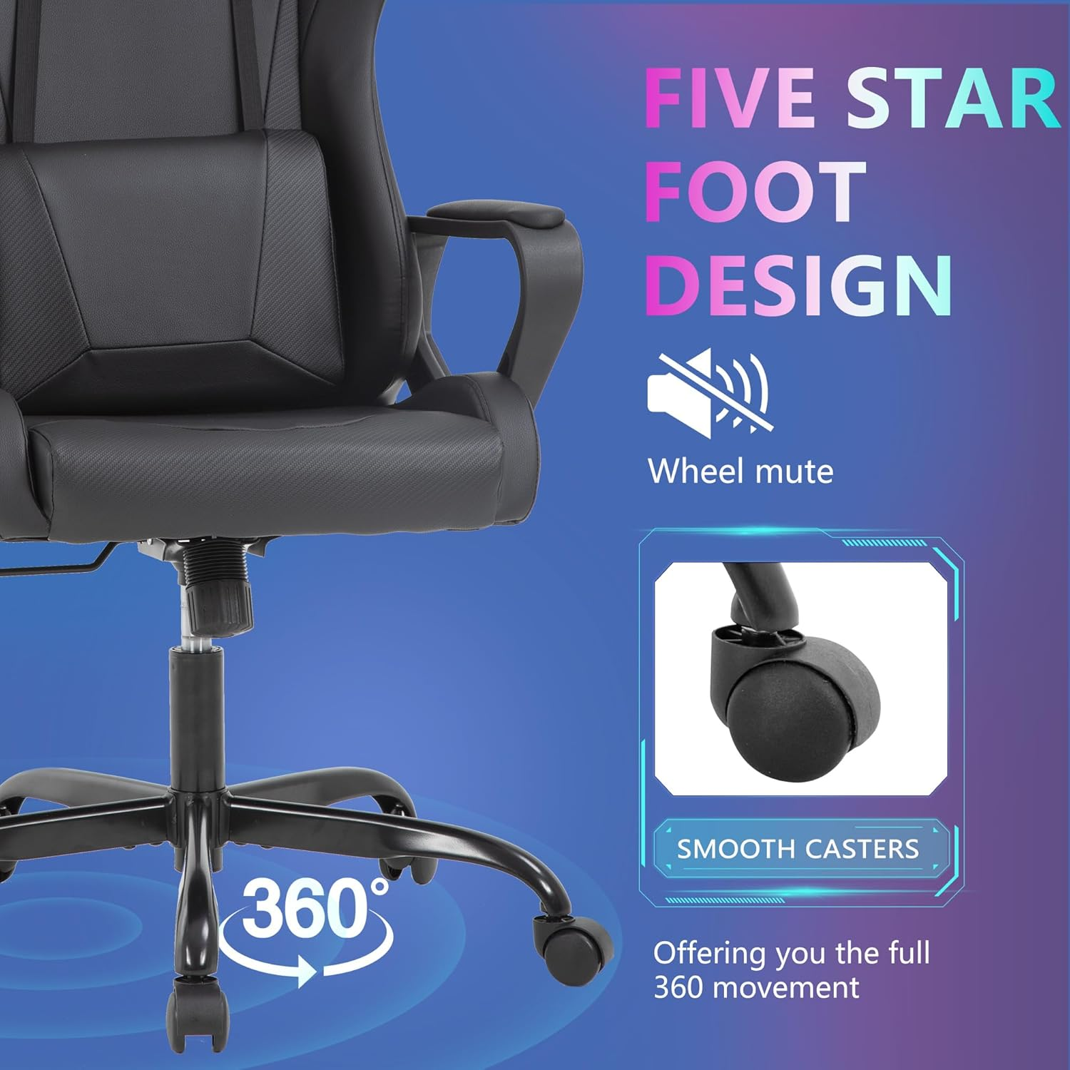 Ergonomic Racing Style Gaming Desk Chair with 360° Swivel and Adjustable Armrests
