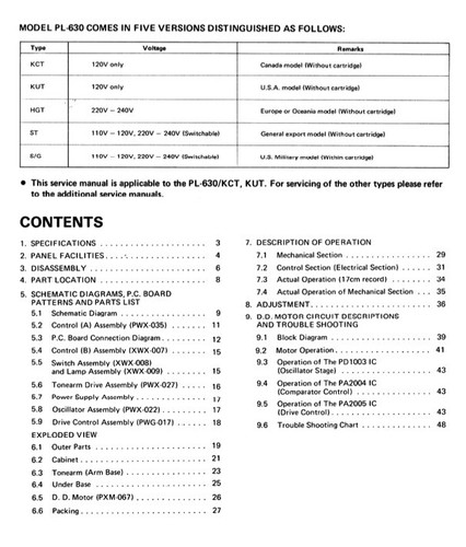 Pioneer PL-630 PL630 Turntable OWNER'S MANUAL and SERVICE MANUAL - Picture 4 of 5
