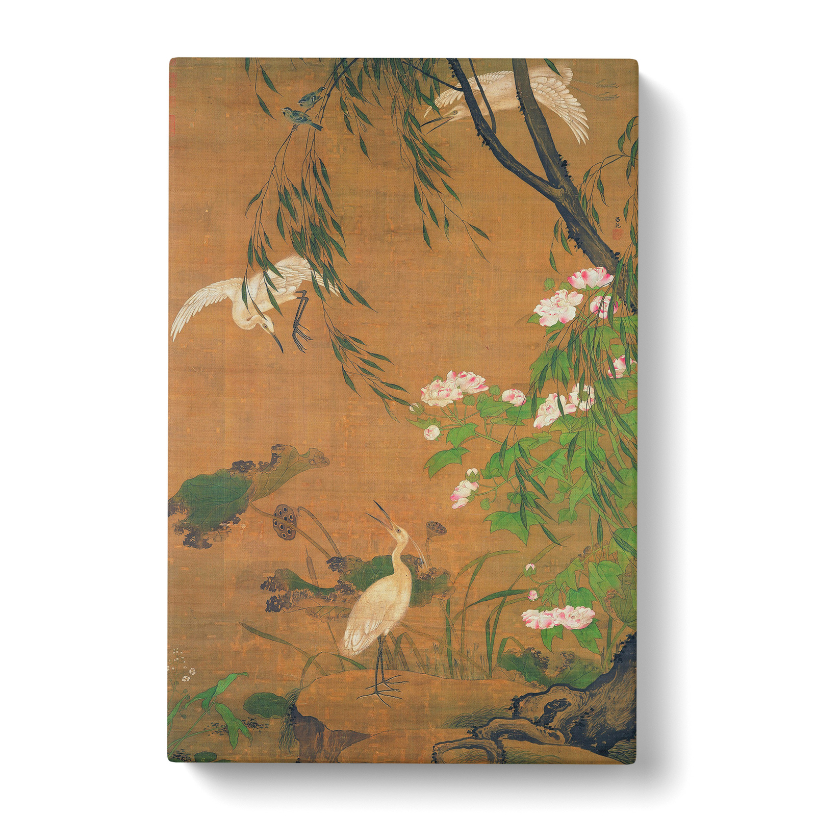 Lu Ji Egrets And Hibiscus Japanese Oriental Canvas Wall Art Print
