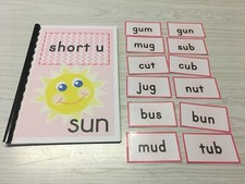 Interactive Learning Books for Children - Short  u  book - w/ 12 Laminated Cards