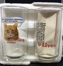 Lot of 2 Vintage 1980's Morris The Cat Drinking Glasses * 9 Lives *