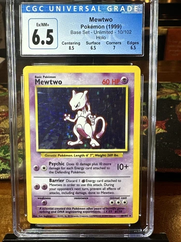 CGC 6.5 1999 Pokémon MEWTWO Base Set SHADOWLESS Holo Rare 10/102 NewlyGraded2/24