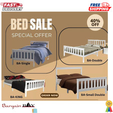 Solid 3FT 4FT Wooden Bed Frame Single Small Double Pine White Optional Mattress