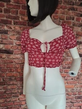 Pull&Bear Red Peasent Style Cropped Top Womens Size Small