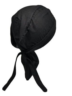 Black Bandana Head Wrap Cap w/ Sweatband Dorag Motorcycle Doo Rag Du Dew Cotton