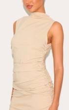 Stone Bodycon Mini Dress High Neck Runched Size U.K 12