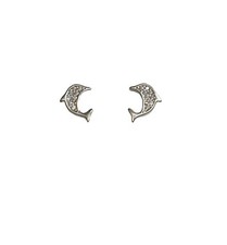 Sterling Silver Earrings- DOLPHINS- cubic zirconias- studs-petite