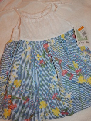 BNWT BONNIE Jean Size 2T Pinstriped Blue White Eyelet Dress Floral Pretty
