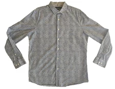 Perry Ellis Slim Fit Long Sleeve Dress Shirt Mens  Size Large Cotton Dot Print