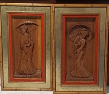 Hand-Carved 1978 Wall Hangings by Joseph Szurgot - Victorian Women ART