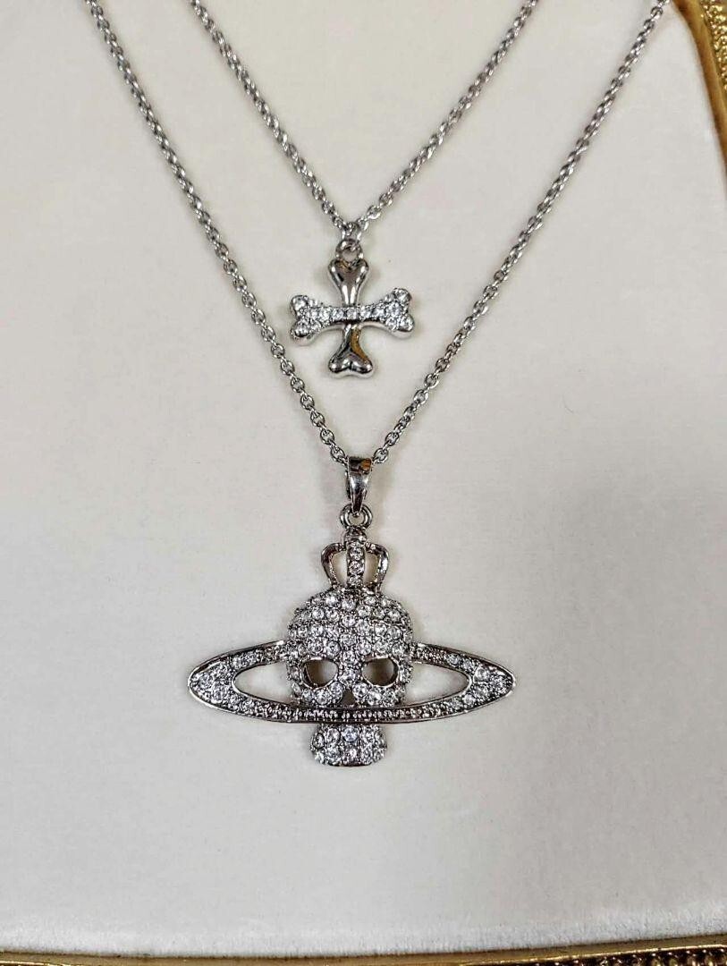Vivienne Westwood Necklace Double Chain Skull Orb Silver Vivienne Westwood Necklace Double Chain Skull Orb Silver