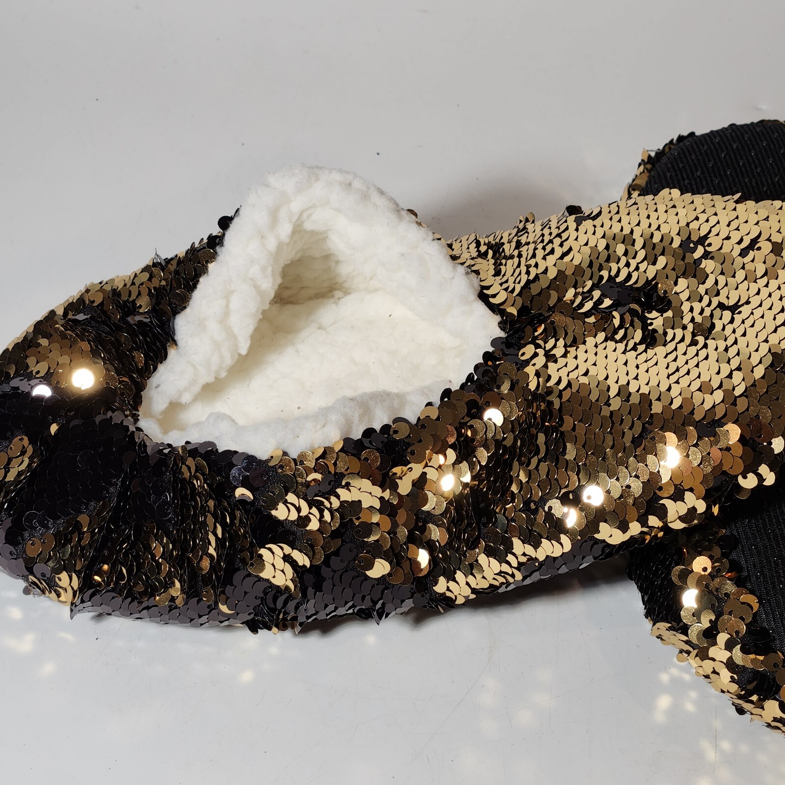 PANTOFOLA D’ORO Pantofole donna paillettes oro taglia 7 stile ballerina finta fodera pelliccia pile sherpa