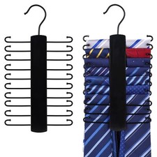 Wooden Tie Rack 20 Hooks 360 Rotating Black Belt Scarf Organizer Space Saving