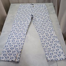 TOMMY HILFIGER Women's 16 Chino Pants White Blue Anchor All-over Print Ankle Zip