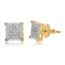 10K Yellow Gold Natural Round Diamond Square Cluster Stud Earrings 0.23 Ct 7.5mm