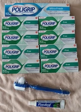 Super Poligrip Fixodent Plus Denture Adhesive Cream Brush Lot  Free Ultra Fresh