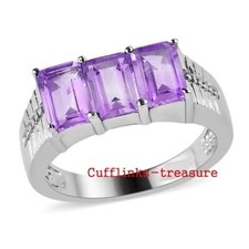 Natural Amethyst Gemstones with 925 Sterling Silver Ring For Men's 8044