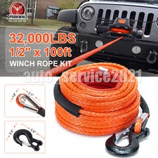 Heavy Duty 12x100ft 32000 Lbs Synthetic Winch Line Rope Kit For Towing Utv Atv