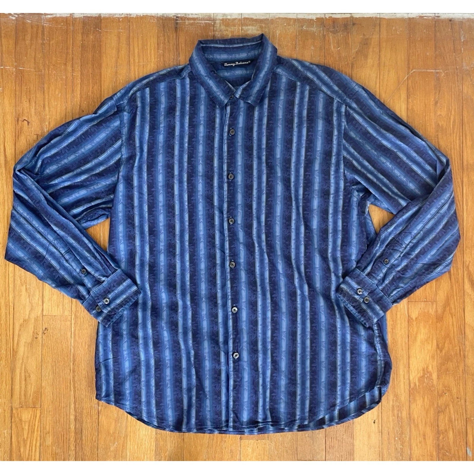 Vintage Mens Floral Cotton Shirt Size Large Y2K Tommy Bahama Blue Tropical