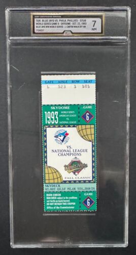 1993 World Series Game 6 Ticket Stub iCert 7 NM Jays Phillies Carter MLB