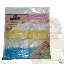 10 Pcs Disposable Plastic Mix-Color Shower Bathing Caps with Elastic