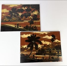 Vietnam - Panneaux anciens en laque - Peinture