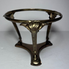 Vintage Brass Ram Head Tripod Candle or Crystal Ball Holder Scrollwork Stand