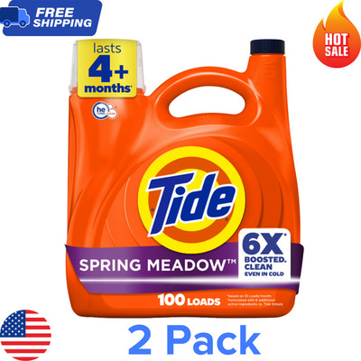 (2 pack)Tide with 6X Boosted Cleaning Power Spring Meadow 125 fl oz 100 Loads