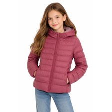 Uniqlo Kids 150 Puffer Jacket Hooded Full Zip Dusty Rose Mauve 10-12