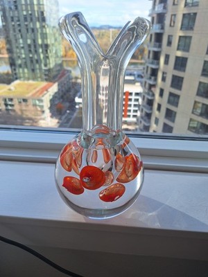 Jaroslav Svoboda Vase Glass  Orange Bubbles