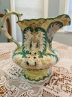 Antique English Hand Painted Ceramic Floral 1800's Milk Jug Gold Accent