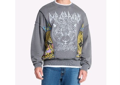 Def Leppard Men Medium Animal Graphic Rock N Roll Crewneck Sweatshirt Gray (2L)