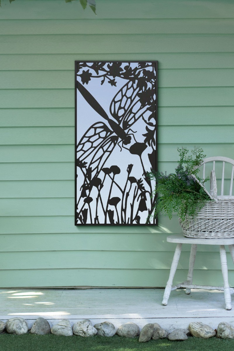Metal Black Portrait Dragonfly Garden Outdoor Mirror Kirkby Range 118cm x 58cm