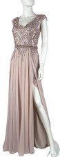 Mac Duggal NWT Gown Cocktail Dress 6 US 42 IT M Pink Chiffon Embellished Maxi