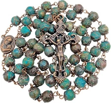Jasper Rosary Beads 22" Natural Stone Chaplet Necklace Holy Soil Medal